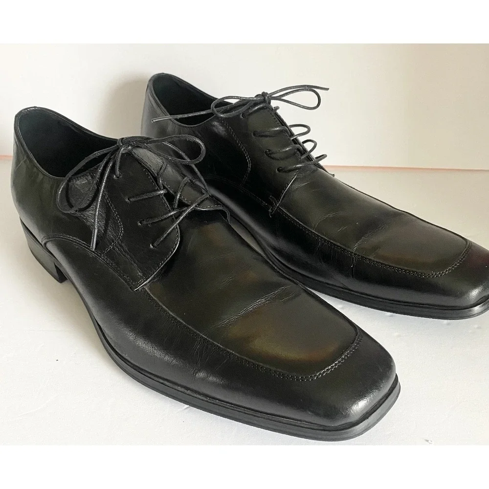 Steve Madden Newton Men's 13M Black Leather Derby Square Toe Lace-Up Shoes Dress